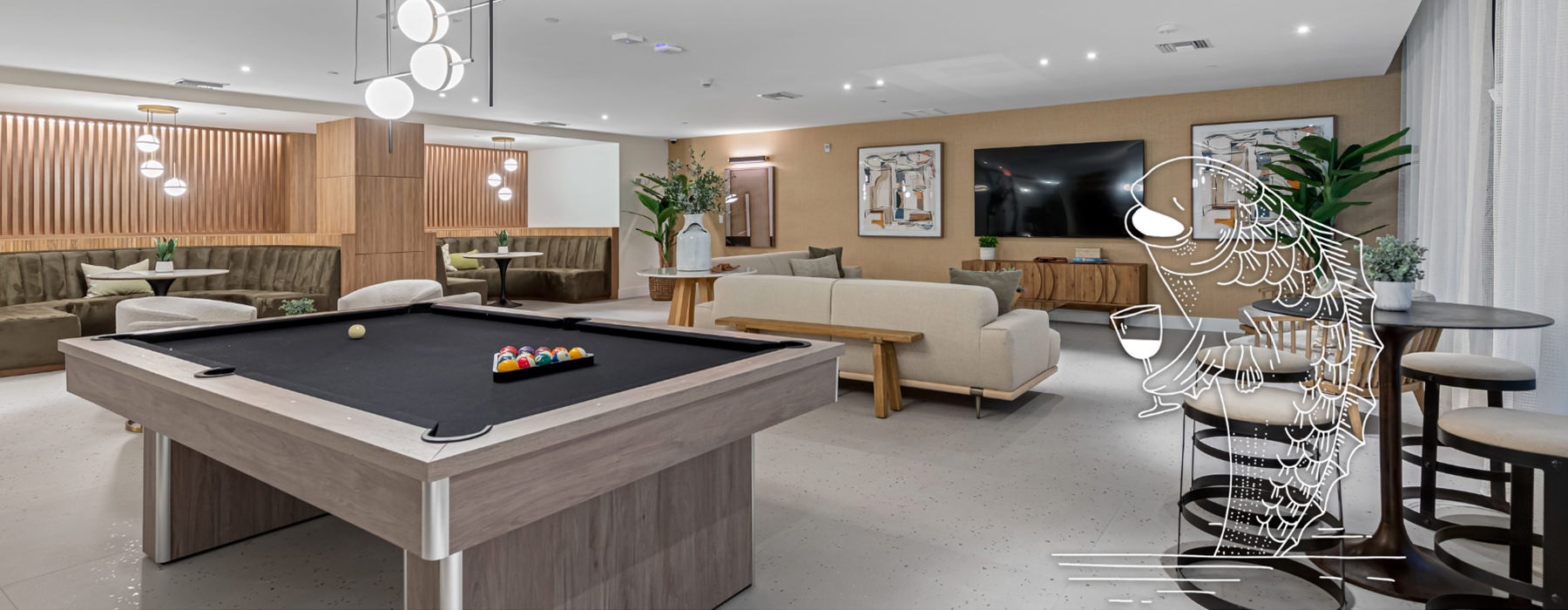 game room and lounge area showing classic arcade games