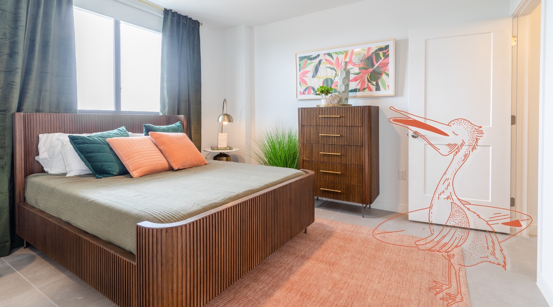 Generous bedroom offerings to fit every family a bedroom with a nightstand, dresser and a window