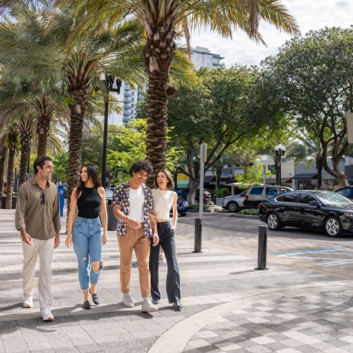 Friends walking down the street
